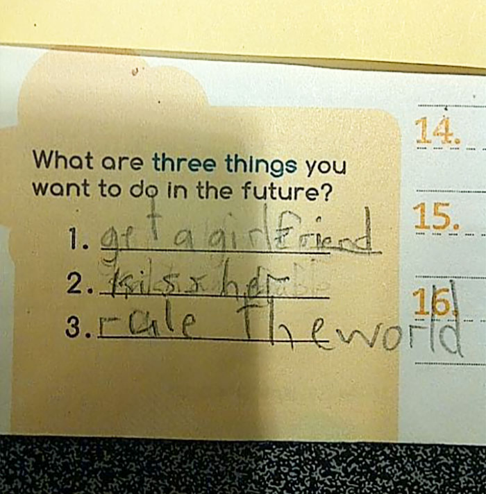 My 8 Year Old Nephew's Homework Assignment. Priorities In Line?