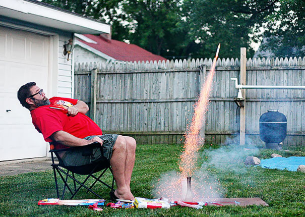 My Wife Managed To Capture The Least Manly Shot Of Me Launching Fireworks