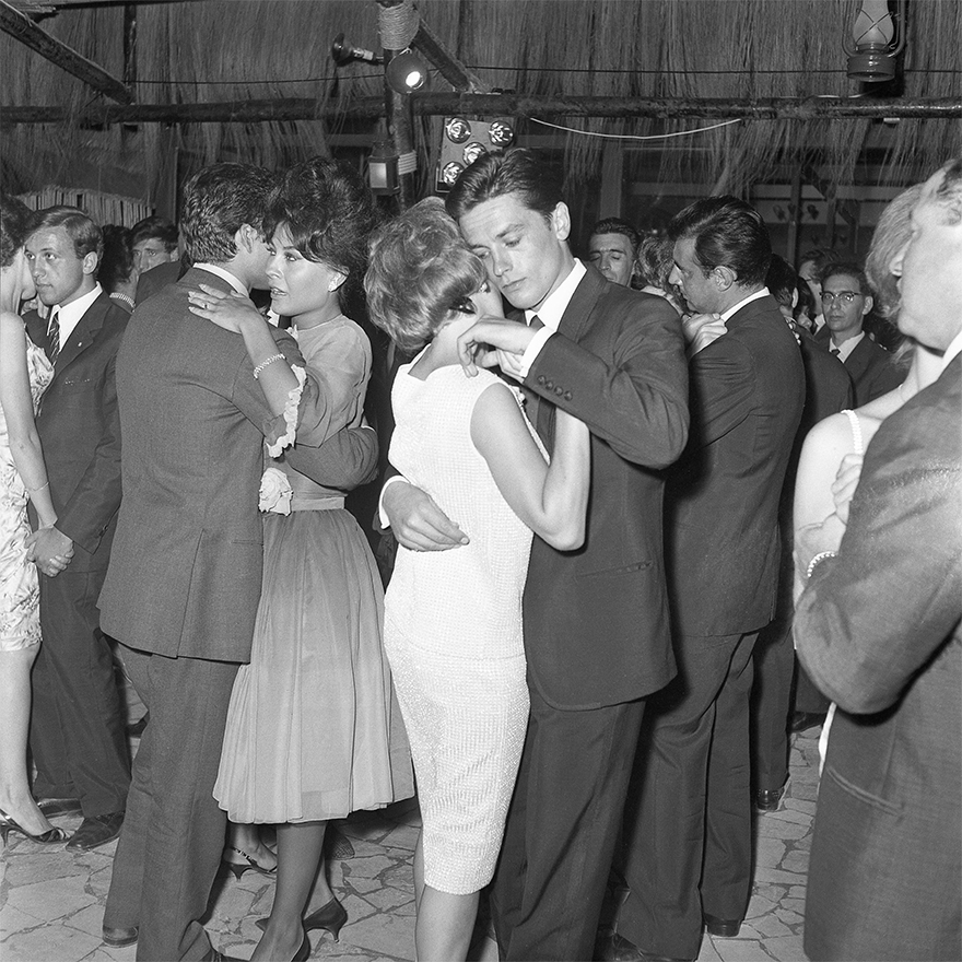 Alain Delon And Romy Schneider Dance During The Golden Age Ciak Evening At Brigadoon Restaurant. Rome, July 29, 1961