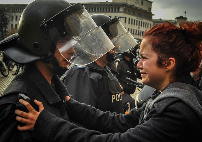A Girl Begging The Officers Not To Use Force Against The Protesters. Bulgaria, November 2013