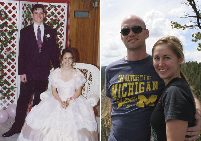 20 Years Together Since 8th Grade! Left - 8th Grade Valentines Banquet (1993). Right - Trip To Yellowstone (2013)
