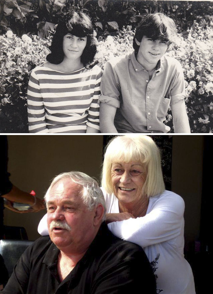 My Grandparents Celebrate Their 50th Wedding Anniversary. Here They Are, Age 15 In 1965 And Now