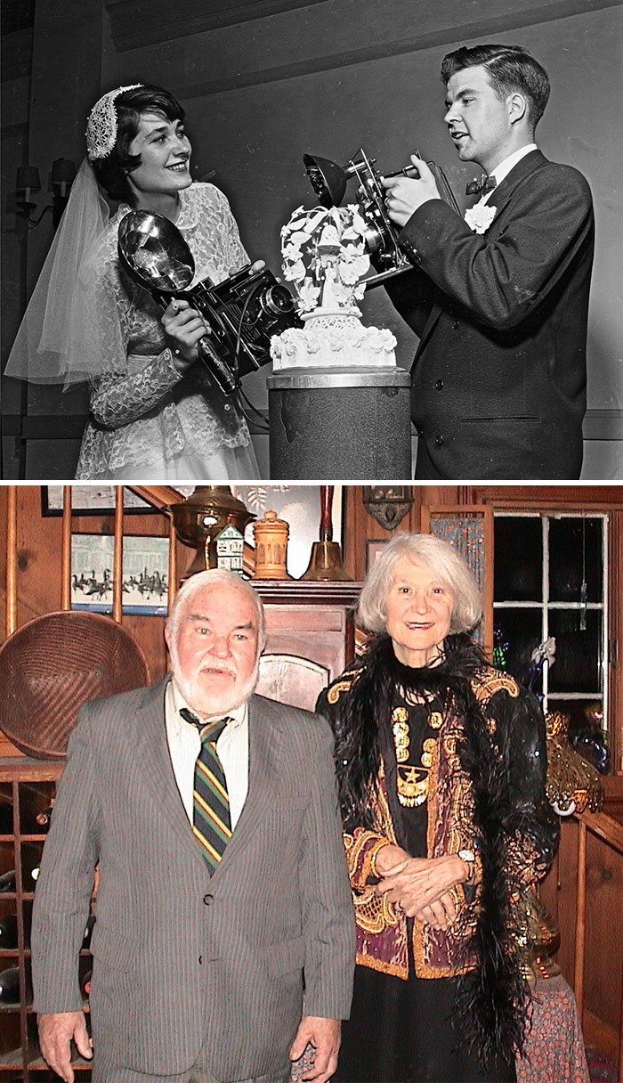 My Grandparents Were Both Traveling For National Geographic. This Is Their Wedding Picture From The 40s And A Picture That Was Taken In November 2005. This Visit Was The Last Time I Saw My Grandfather Alive. They Were Together For So Many Years