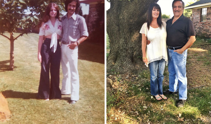My Parents By Their Tree In 1975 And In 2016