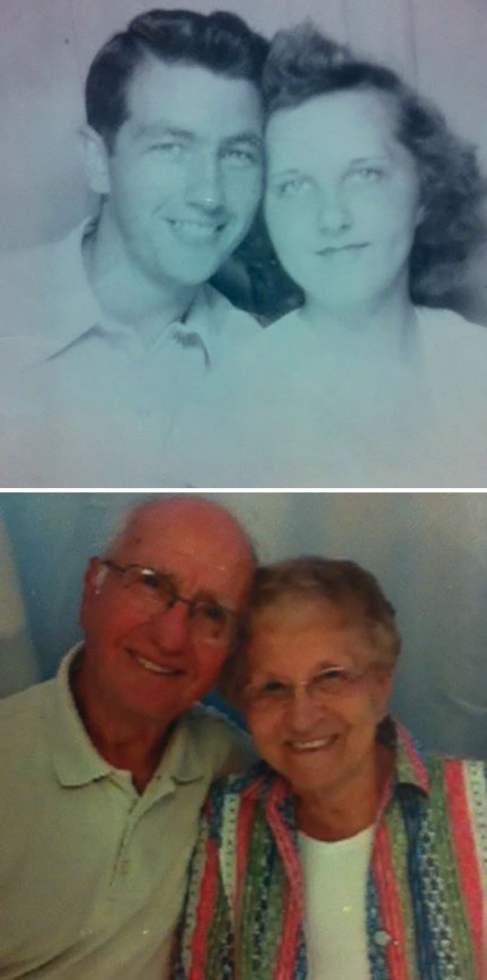 My Grandparents On Their First Date In 1945 And Their Most Recent Date, 68 Years Later
