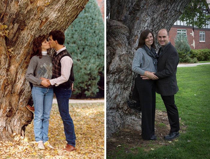 25 Years Of Marriage. Picture On Left Was Taken For Our Engagement, On The Right Was Our Christmas Photo