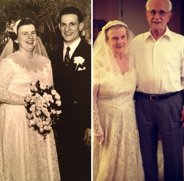 My Grandmother Wearing Her Original Wedding Dress On Her 60th Anniversary With My Grandfather. They Are A Testament To True Love And Commitment