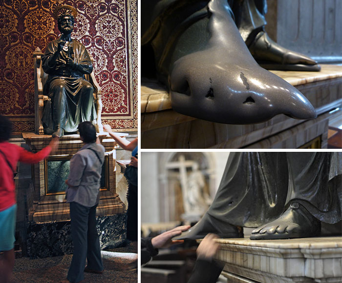 El pie de San Pedro en el Vaticano, tras siglos de peregrinos tocándolo y besándolo