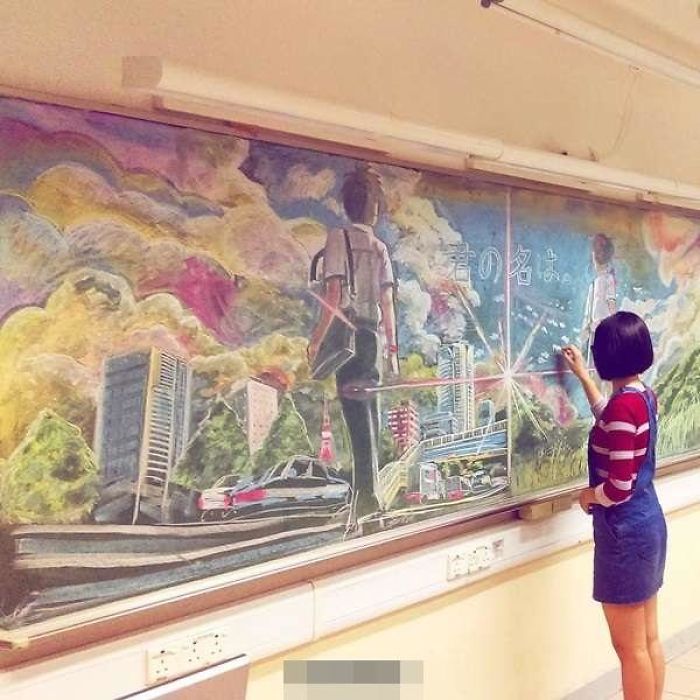 Students Create Amazing Chalk Drawings On Classroom Blackboard, And Seeing Teacher Erase Them Will Break Your Heart