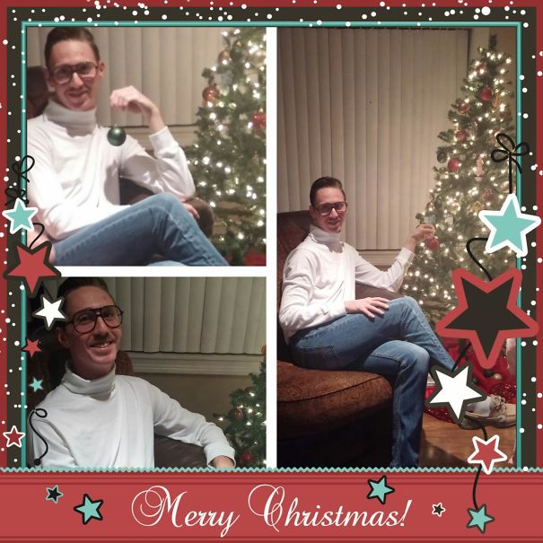 My Cousin Was Always Told He Resembled Kip From Napoleon Dynamite. This Was His Christmas Card