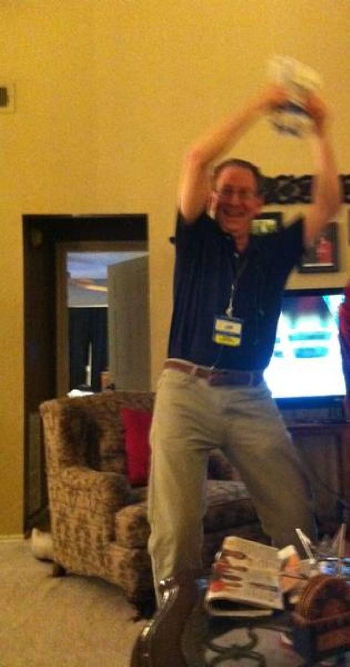 My Dad Celebrating Because He Finally Has Health Insurance And Is Able To Afford His Heart Medications