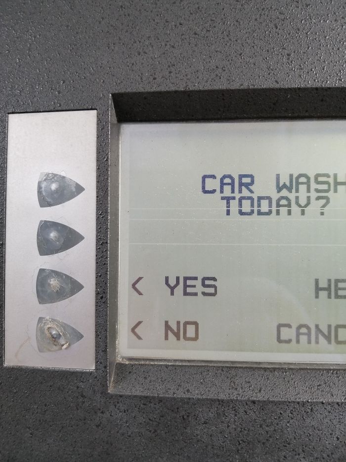 Gas Pump Button Is Worn Out By Multiple People Saying No To The Car Wash