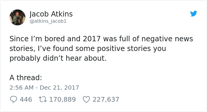 Man Tired Of All Negative News From 2017 Posts The Most Positive Things That Happened This Year