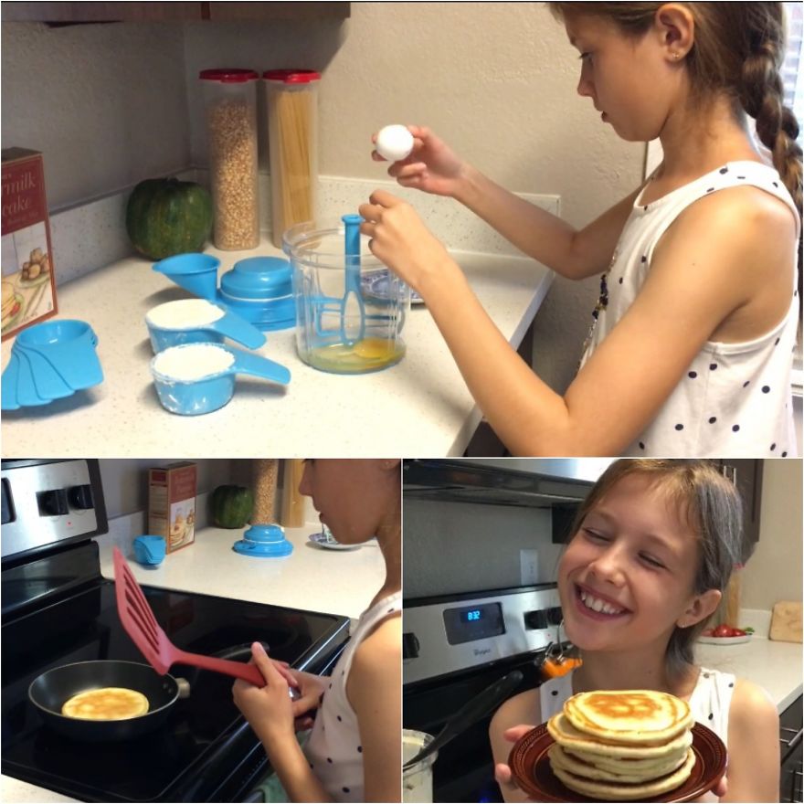 She Loves Pancakes 🥞 For Breakfast! And Now She Knows How To Make Them 🤩 Cooking/baking Together Is Quality Time Together ❤️
