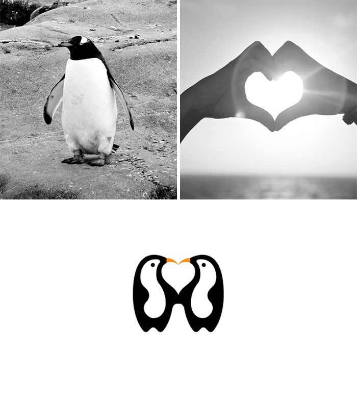 Logotipos combinando dos elementos: Penguin Love