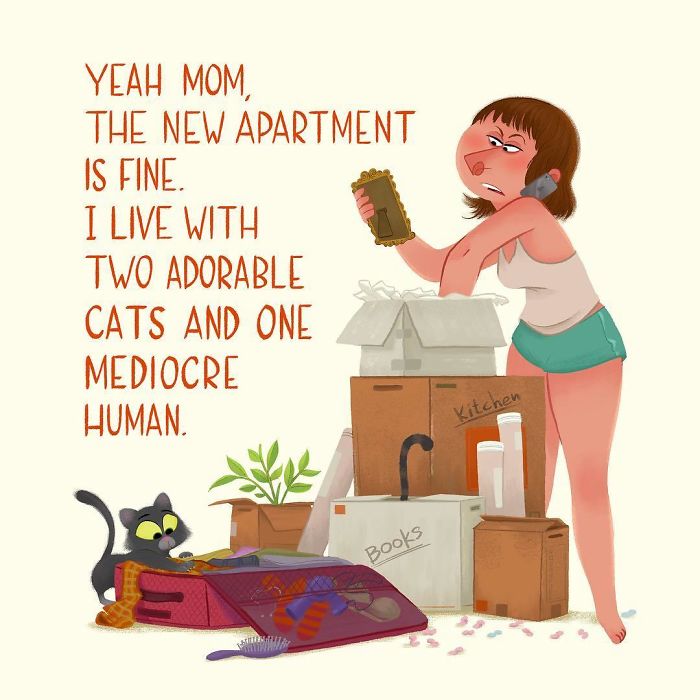 Sí mamá, el nuevo apartamento está bien. Vivo con 2 gatos adorables y un humano mediocre
