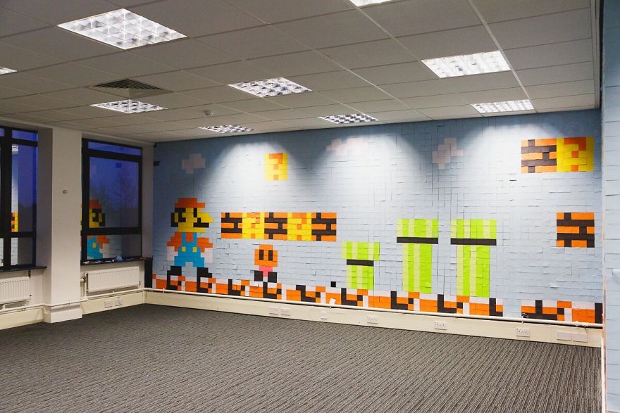 Creative Office Workers Design Super Mario Post-It Mural