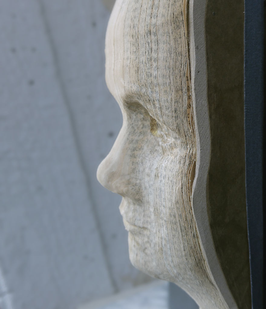 I Do Booksculpting. Expressive Faces Carved Out Of Books.