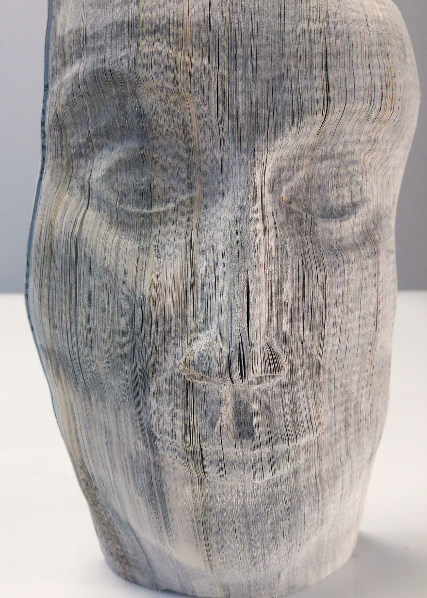 I Do Booksculpting. Expressive Faces Carved Out Of Books.