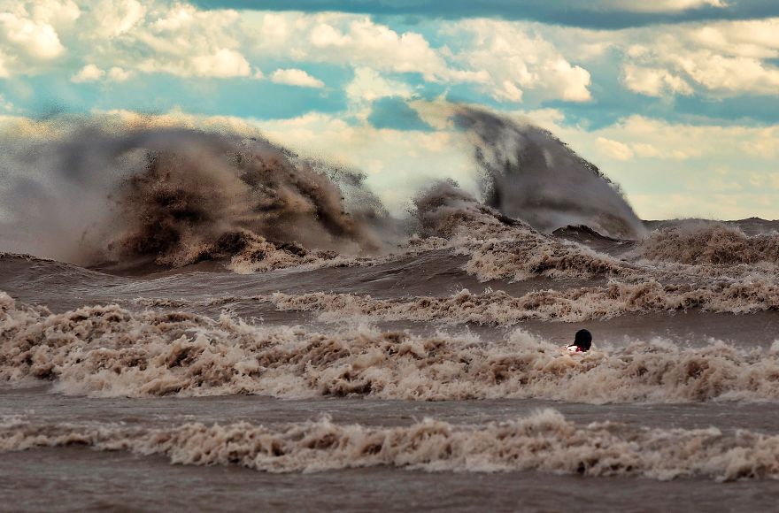 Image Of Myself In The Turbulent Waters Of Lake Erie Captured By Art Johnston.