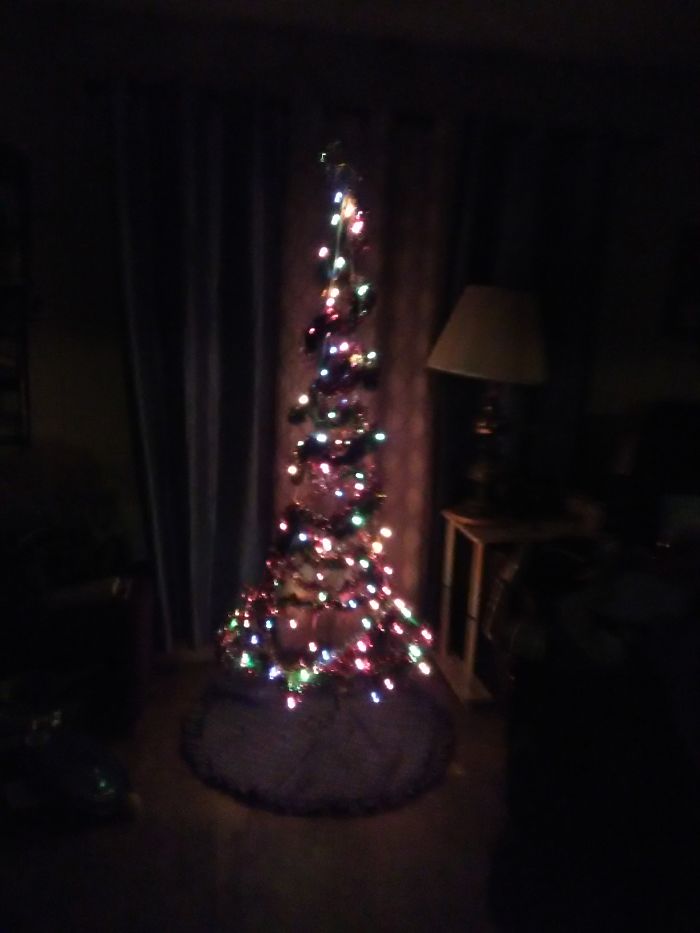My First Floating Christmas Tree. Made With A Tube, String, Garlands, And Lights.