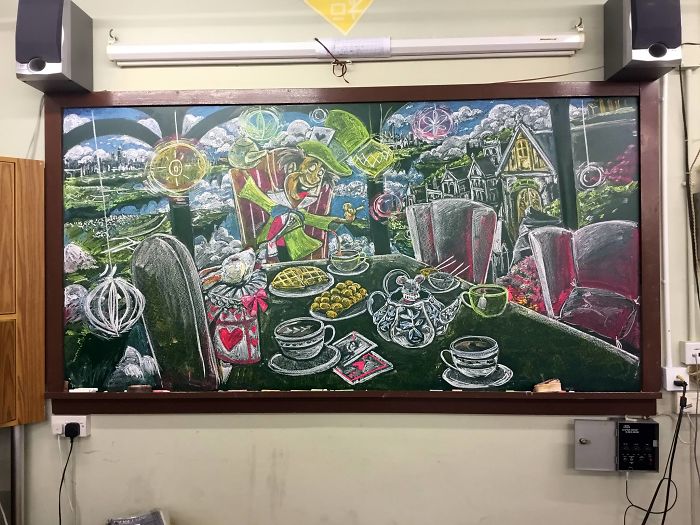 Students Create Amazing Chalk Drawings On Classroom Blackboard, And Seeing Teacher Erase Them Will Break Your Heart