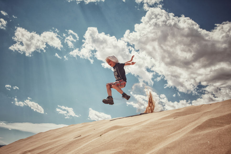 Vladimir, Jumping The Sand Dunes Of Elsen Tasarkhai, Mongolia
