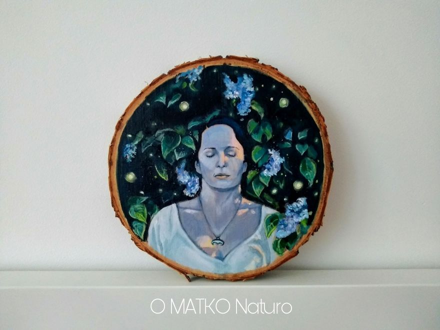 Paintings On Slices Of Wood- O Matko Naturo