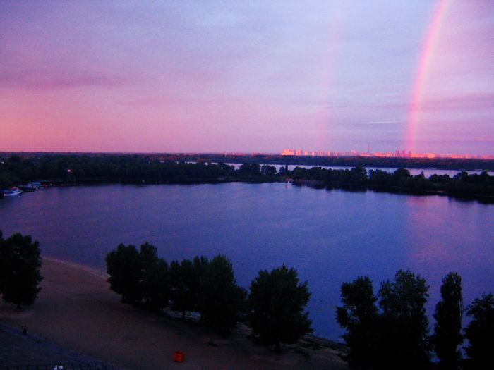 Double Rainbow Captured Above The Dnieper River In Kiev, Ukraine