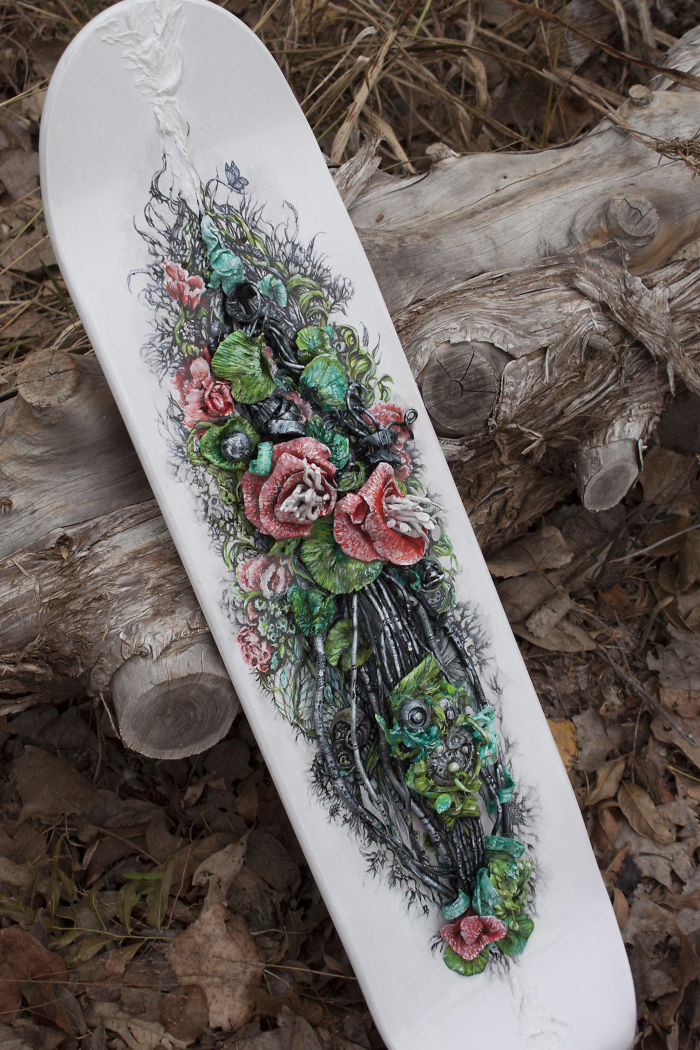 Hand Painted Skatedeck With Sculpture