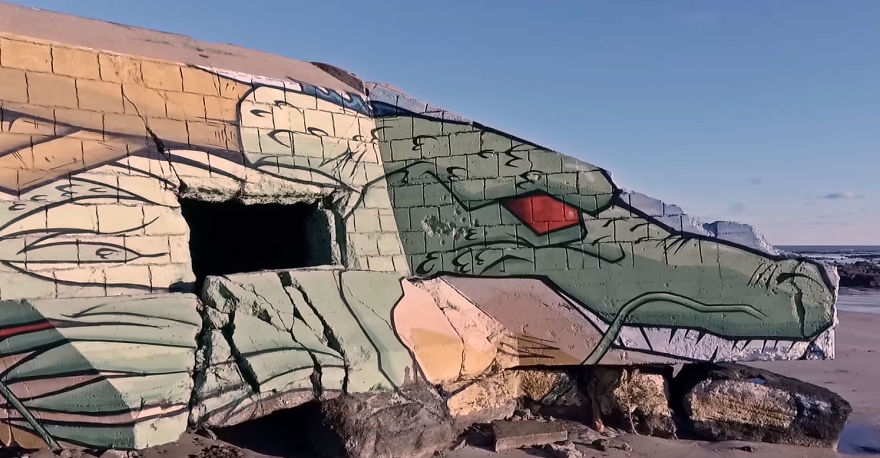 Street Artist Duo Transforms A Blockhouse On French Beach Into Shenron From Dragon Ball