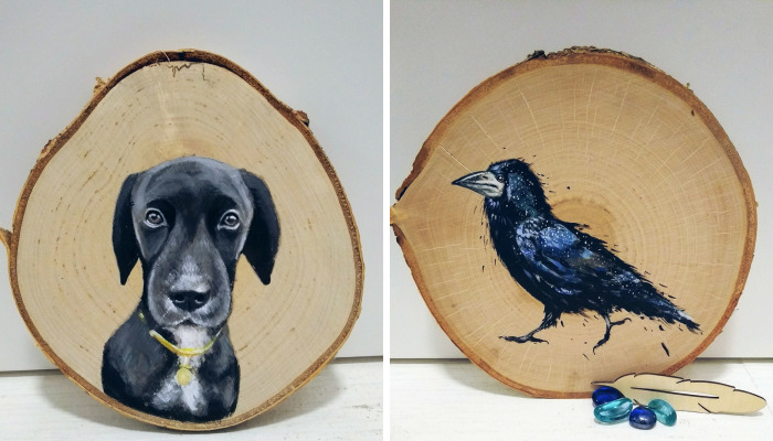 I Paint Animal Portraits On Slices Of Wood