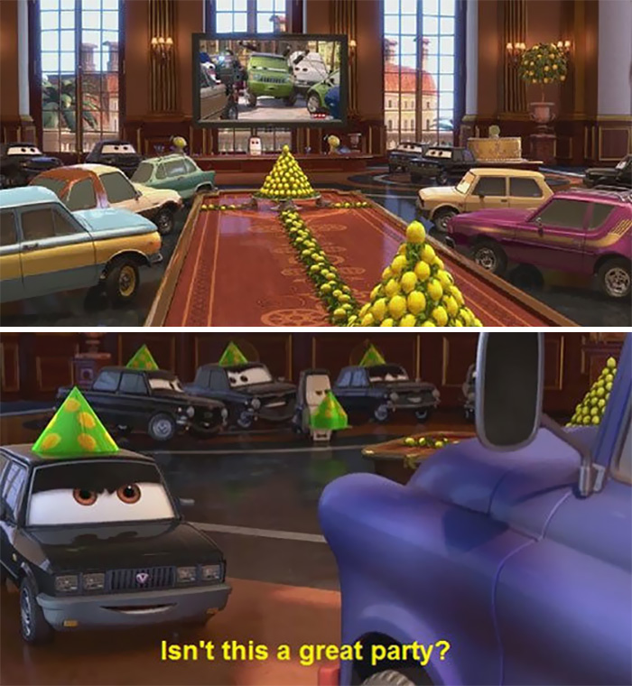 The “Lemon Party” In Cars 2. If You Don’t Know What A Lemon Party Is, Please Don’t Google It