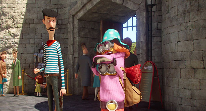 Minions Dress Up Like A Normal Sized Lady To Sneak Into The Tower Of London. One Frenchman Gets Caught Staring At “Her” Boobs, Creating The Weirdest Eye Contact Of All Time