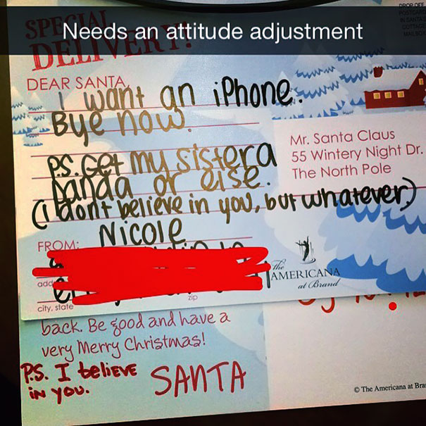 Santa Has Been Responding To Some Kids That Need An Attitude Adjustment