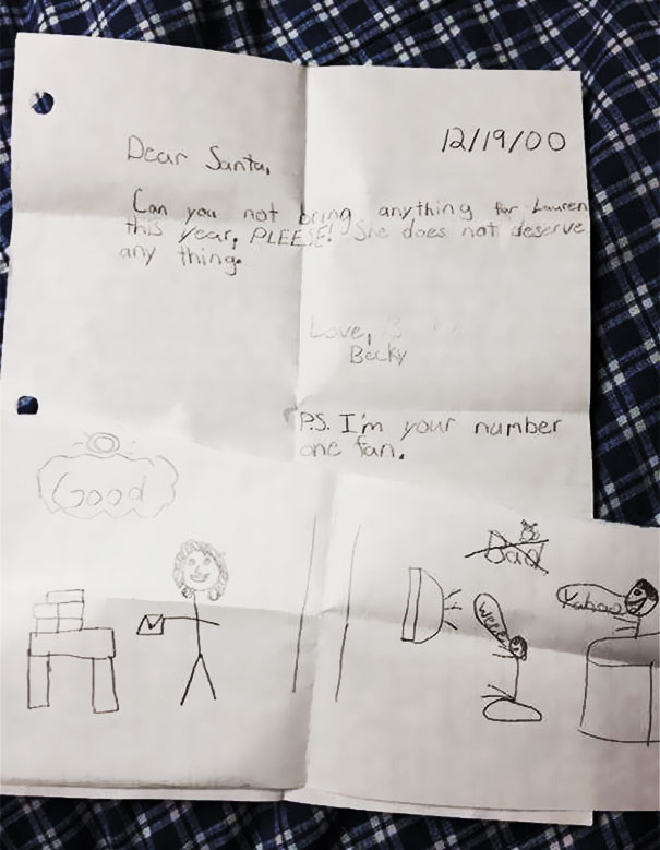 My Mom Found This This Summer From Me To Santa. I Would Have Been 9 Years Old When This Was Written, And I Guess Blackmail And Being “Santa’s #1 Fan” Were Good Ways To Get Major Presents