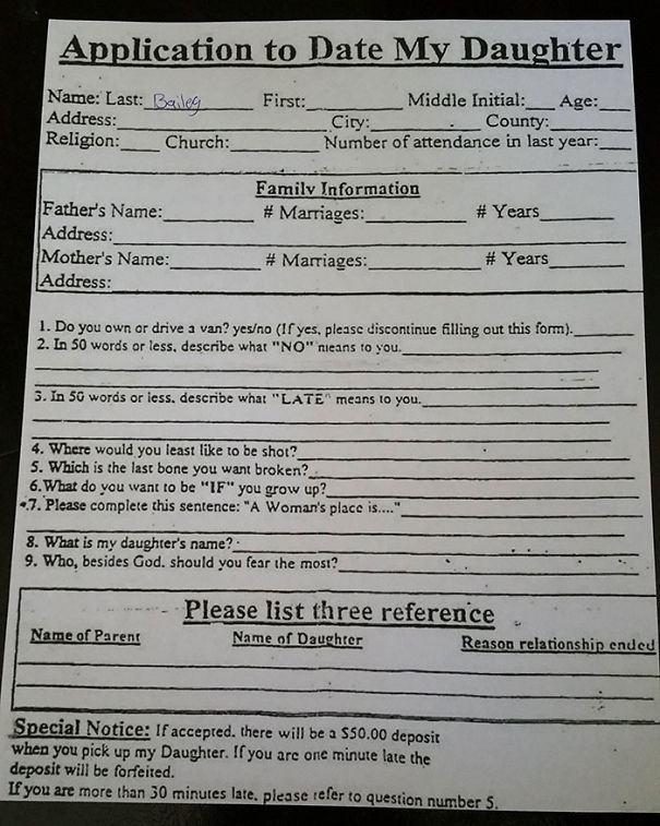 I Asked My Friend To Prom, And Her Dad Made Me Fill Out This Application