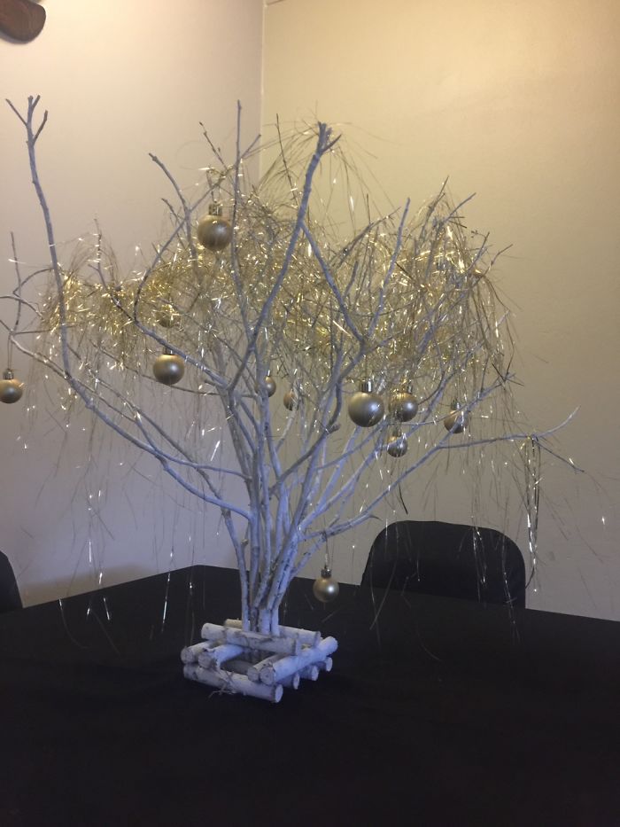 Some Branches, White Spray Paint And A Little Golden Bedazzle