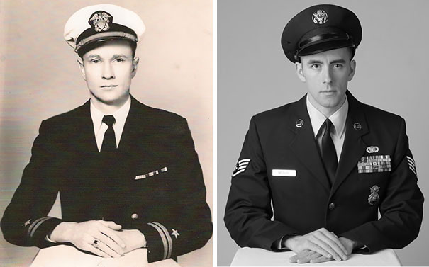 Here Is A Side By Side Picture Of My Grandfather (World War II) And Myself (Current War)