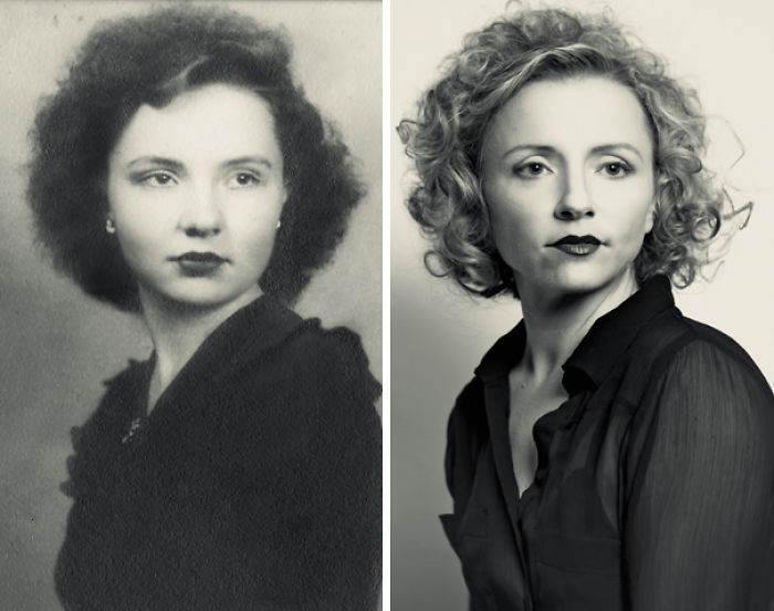 Mi abuela con 16 años en 1944 y yo a la derecha en 2015