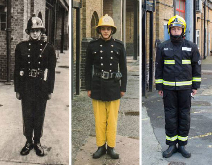 3 generaciones de bomberos: Abuelo Colin Gunn en 1966, Padre Nick Gunn en 1988 e Hijo Owen Gunn en 2015