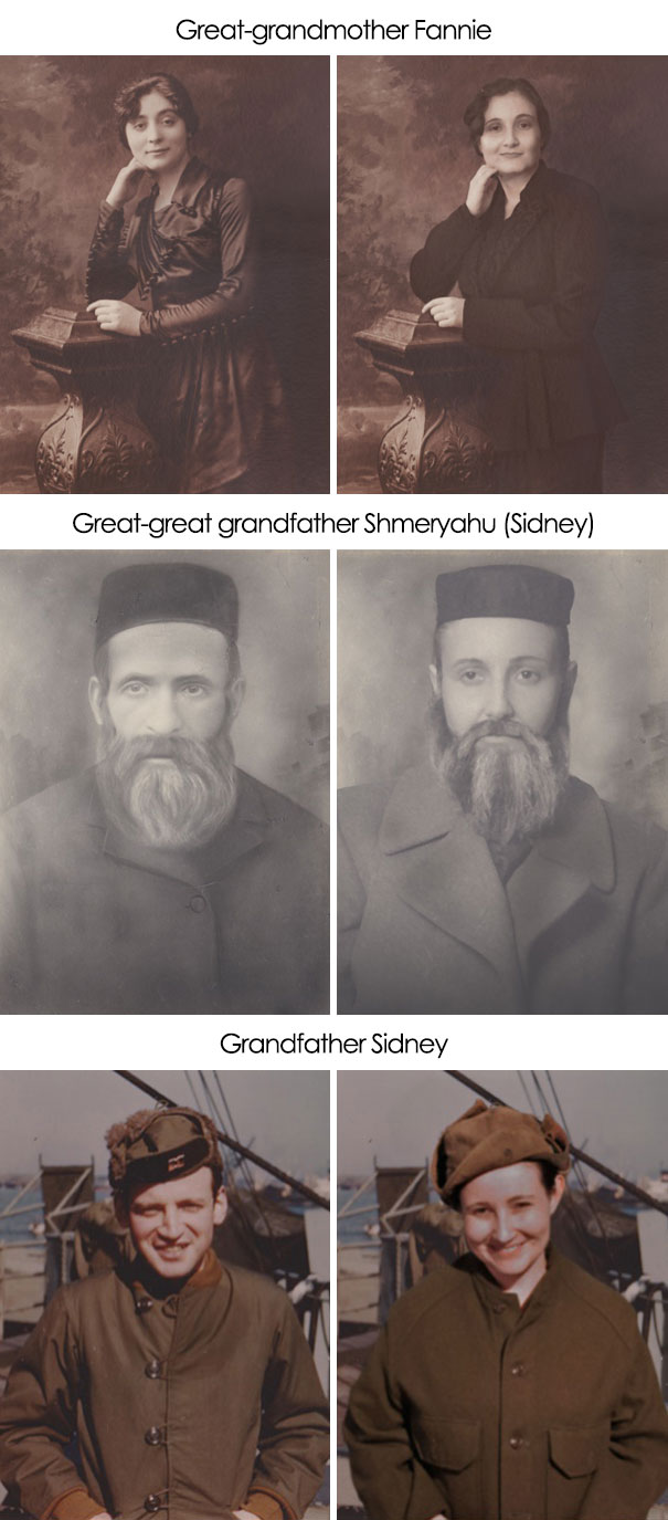 I Recreated Some Photos Of My Grandparents. The Pictures Highlight Family Resemblance, Showing That Many Different Family Members’ Features Can Be Found In One Person’s Face