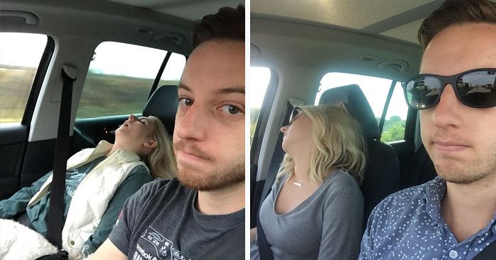 Husband Compiles Photos From All The Fun Road Trips He Takes With