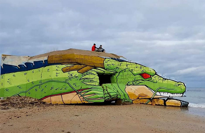 Street Artist Duo Transforms A Blockhouse On French Beach Into Shenron From Dragon Ball