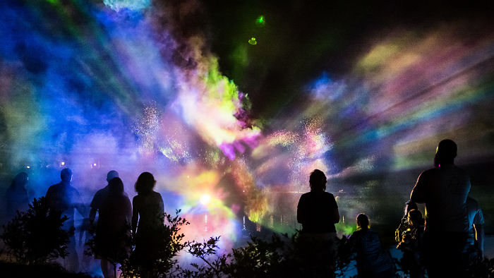 Tempest: Video Projection On Fog, Water Fountains, Architecture And A Forest