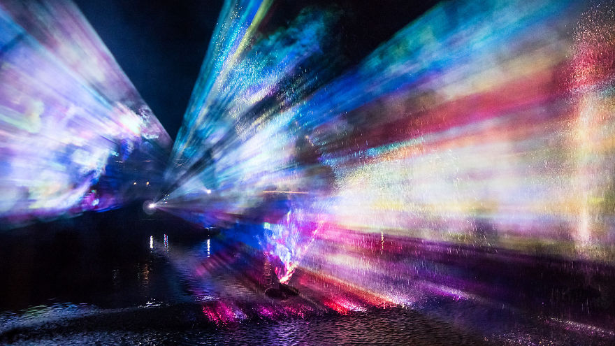 Tempest: Video Projection On Fog, Water Fountains, Architecture And A Forest