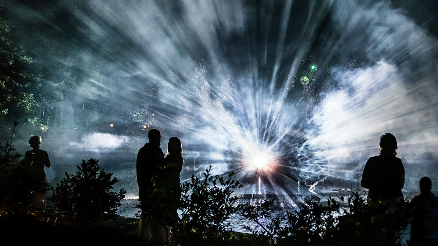 Tempest: Video Projection On Fog, Water Fountains, Architecture And A Forest