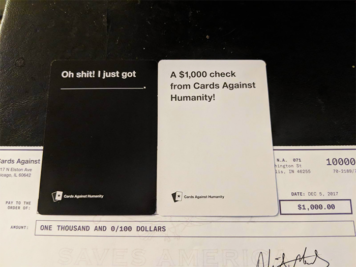 'Cards Against Humanity' Sends Checks To Their Lowest-Earning Customers And It's Bringing Attention To Wealth Inequality