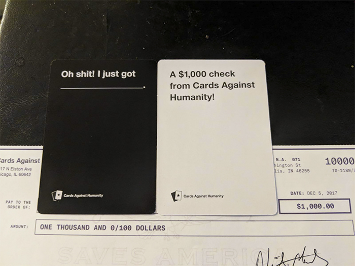 ‘Cards Against Humanity’ Sends Checks To Their Lowest-Earning Customers And It’s Bringing Attention To Wealth Inequality