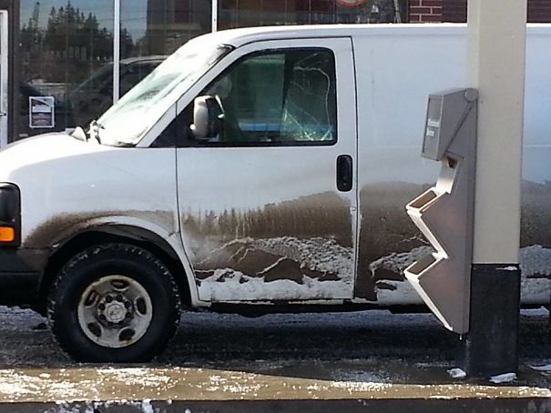 This Van, Covered In Dirty Snow, Looks Like A Bob Ross Canvas